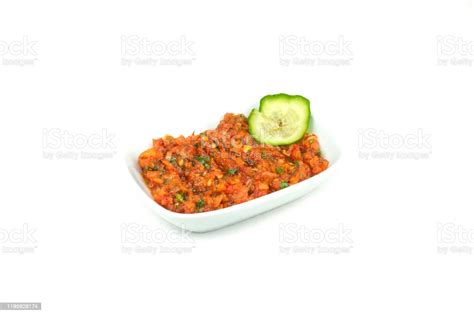 Acili Ezme Traditional Turkish Appetizer Tomato Kebab Salad On Isolated ...