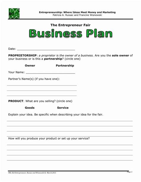Free Printable Business Plan Template For Your Needs