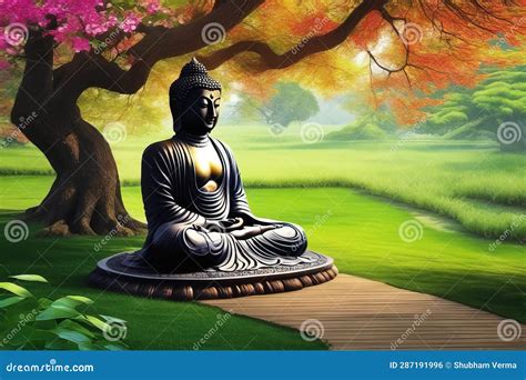 Buddha statue in garden stock illustration. Illustration of thailand - 287191996