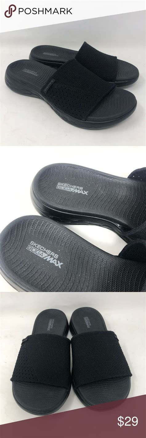 Skechers Goga Max Black Slip On Slide Sandals 7 -Skechers goga max slip on slide sandals -Size 7 ...