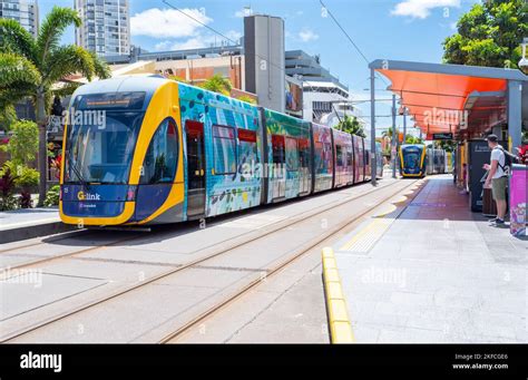 GOLD COAST, QUEENSLAND, AUSTRALIA - OCTOBER 24th, 2022. G:Link Gold Coast Light Rail. Tram stops ...