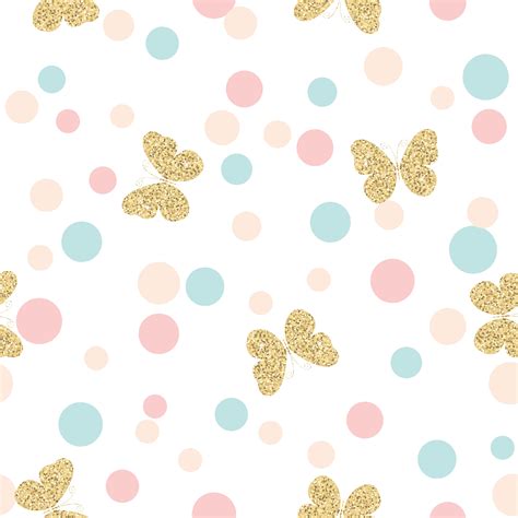 Gold glittering butterflies pattern on pastel colors confetti round dots background. 417078 ...