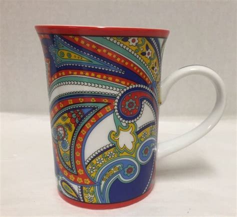 Vera Bradley Coffee Tea Mug Cup Marina Paisley Blue Red Yellow White 10oz | Cute coffee mugs ...