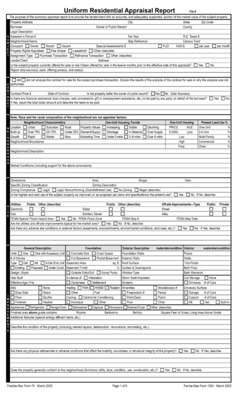 1004 Appraisal Form - Uniform Residential Appraisal Report (URAR) - Realvals