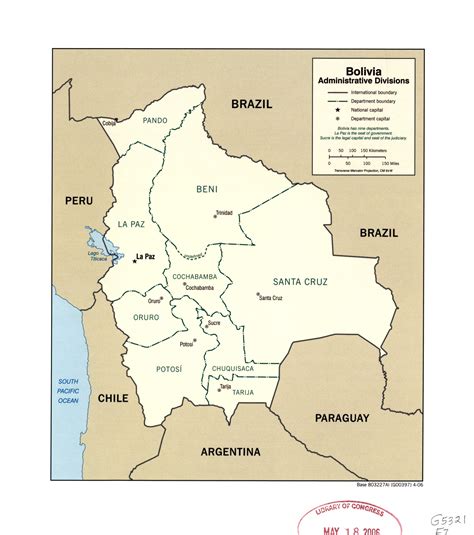 Large detailed administrative divisions map of Bolivia with major ...