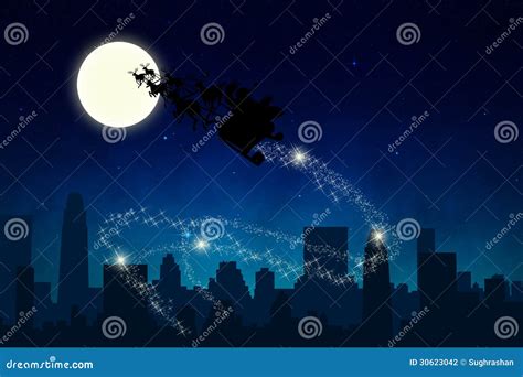 Santa Sleigh Ride In The Night Stock Illustration - Illustration of riding, rendeer: 30623042