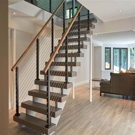 Double Stringer Staircase With Cable Railing – Yurihomes