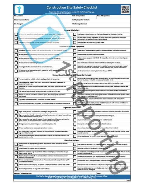 Free Downloadable Construction Site Safety Checklist - 1st Reporting