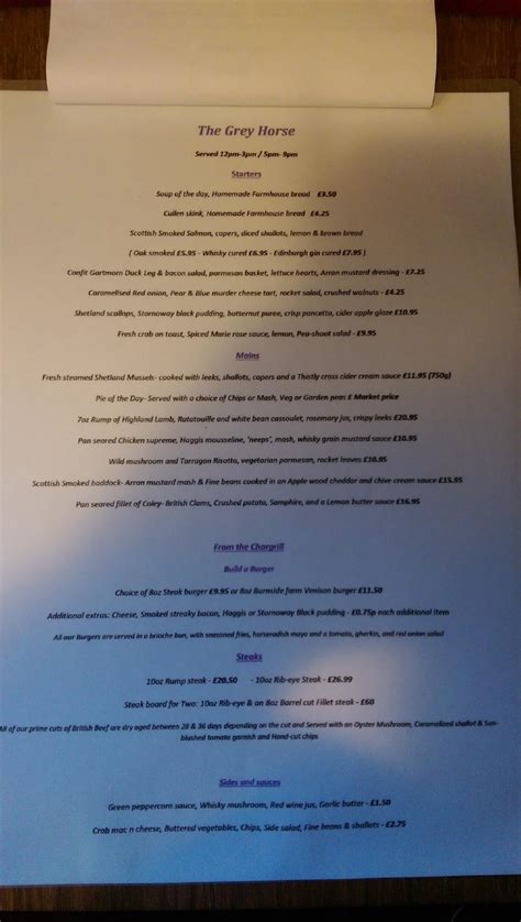 Menu at The Grey Horse Inn pub & bar, Balerno