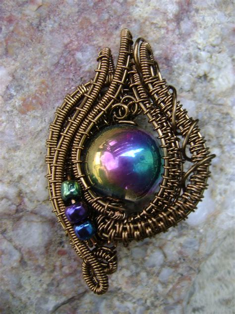 Antique Bronze Wire-Wrapped Pendant – Multicolored Metallic Look Round ...