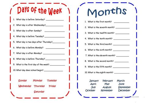 Days and Months - English ESL Worksheets | Months in a year, Spanish ...