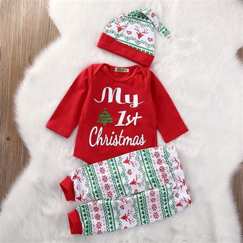 Xmas Newborn Baby Girls My First Christmas Clothes Romper +Pants Hat Outfits Set 3PCS | Walmart ...