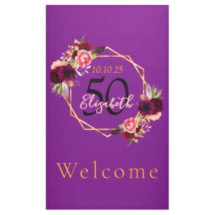 50th birthday burgundy floral geometric purple banner | Floral banners, Gold geometric, Geometric