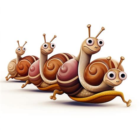 Premium AI Image | HighSpeed Snail Race A Comical Cartoon Race of Snails on a White Background