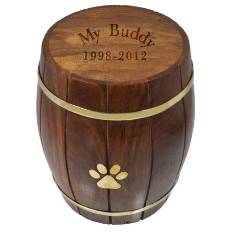 Wholesale Pet Cremation Wood Urns: Paw Print Wood Barrel Pet Urn