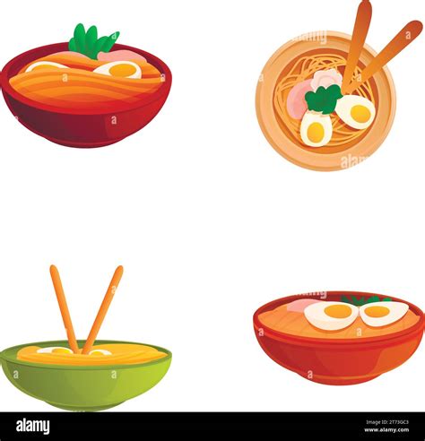 Asian food icons set cartoon vector. Singapore famous dish. Traditional cuisine, food concept ...