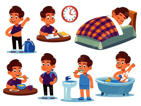 Daily Activities Vector Hd Images, Boy Daily Activities Kid Sleeps ...