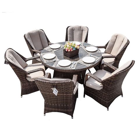 DIRECT WICKER Cordella Brown 7-Piece Wicker Round Outdoor Dining Set ...