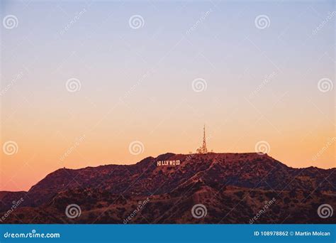 Sunrise Landscape View of Hills and Hollywood Sign in Los Angeles ...