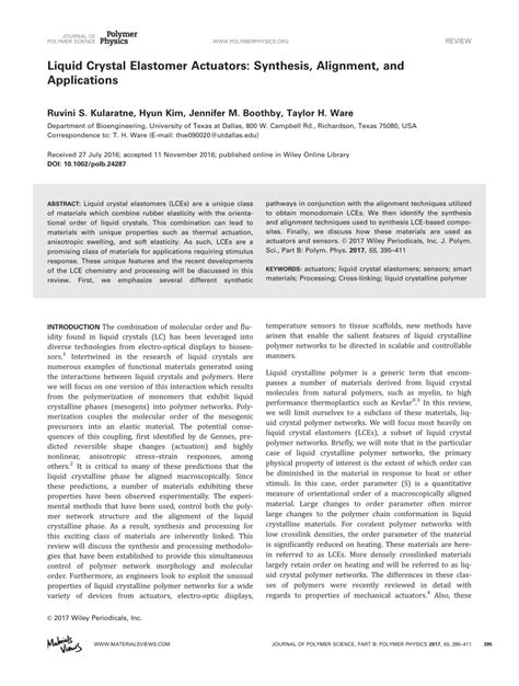 (PDF) Liquid crystal elastomer actuators: Synthesis, alignment, and applications