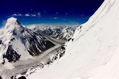 Climbers ascend K2's Black Pyramid of the Abruzzi Spur