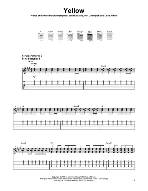 Coldplay Yellow Chords Guitar Coldplay Acordes Sheet Music Gallery | My ...