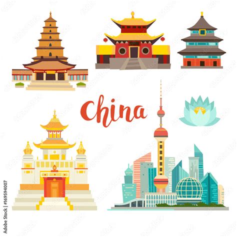 China landmarks vector icons collection. Chinese architecture. China ...