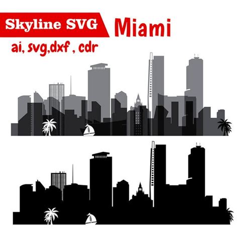 Miami Skyline Silhouette Vector at Vectorified.com | Collection of ...