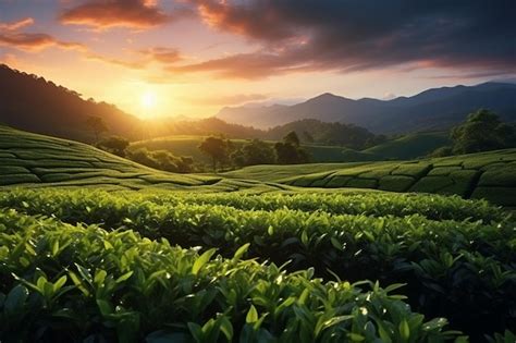 Premium Photo | Tea Plantation at Sunrise in Munnar Kerala India