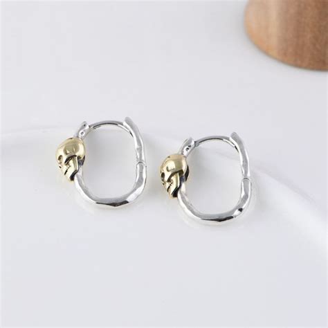 Womens Sterling Silver Golden Skull Earrings - VVV Jewelry