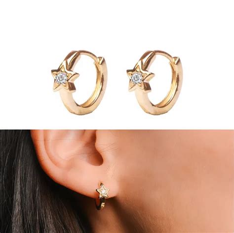 S925 Gold Color hoop earring with five pointed star Flower design Small ...