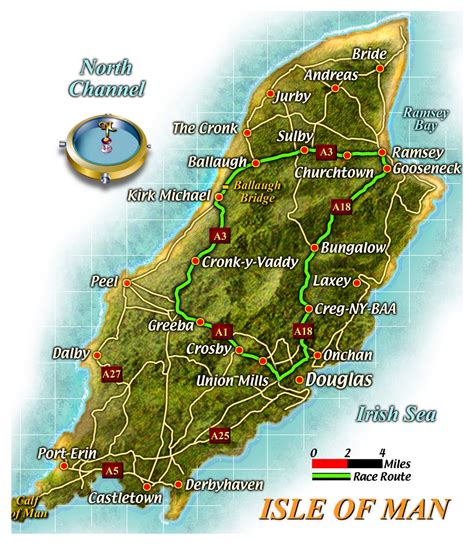 Large road map of Isle of Man with cities | Isle of Man | Europe | Mapsland | Maps of the World