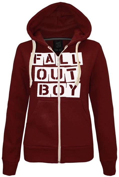 Womens Fall Out Boy Printed Zipped Hoodie Color Wine Size M | Womens ...