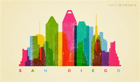 Colorful San Diego Skyline Vector Download