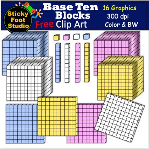 Free Base 10 Blocks Clip Art for Math | Made By Teachers | Base 10 blocks, Base ten blocks, Base ten