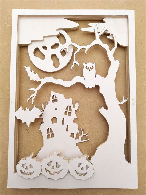 Halloween - Scroll saw pattern (pdf, dxf, svg, eps) , shadow box ,scroll saw pattern ,laser c ...