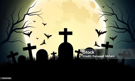 Realistic Halloween Cemetery Background Stock Illustration - Download ...