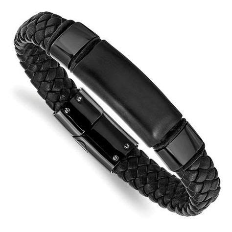 Stainless Steel Brushed And Polished Black IP-Plated Braided Leather ...