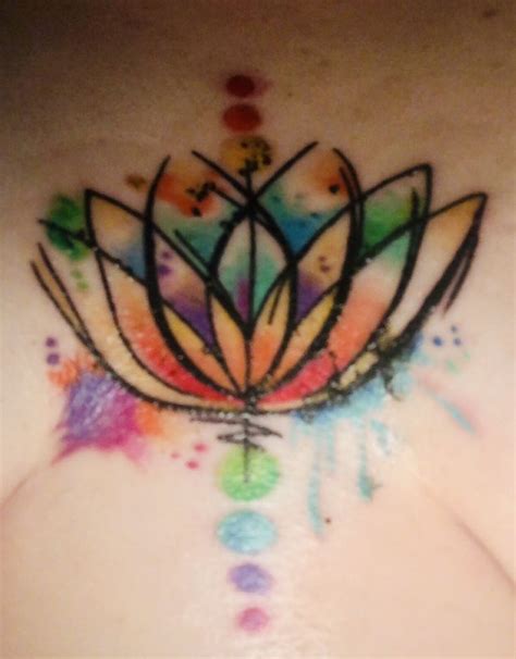 Latest tattoo. Lotus flower with rainbow watercolor splashes, and the 7 chakras. #tattoo #lotus ...