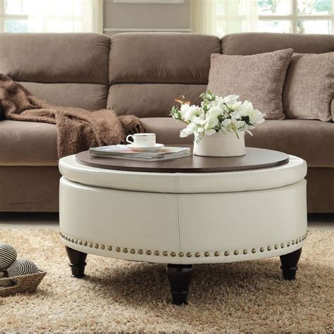 Large Round Ottoman Coffee Table Glm - Modern Design | Round ottoman coffee table, Leather ...