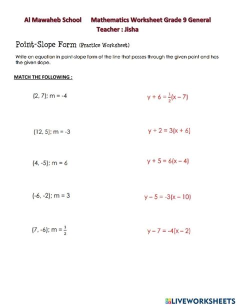 Writing Equations In Point Slope Form Worksheet - Printable Worksheets