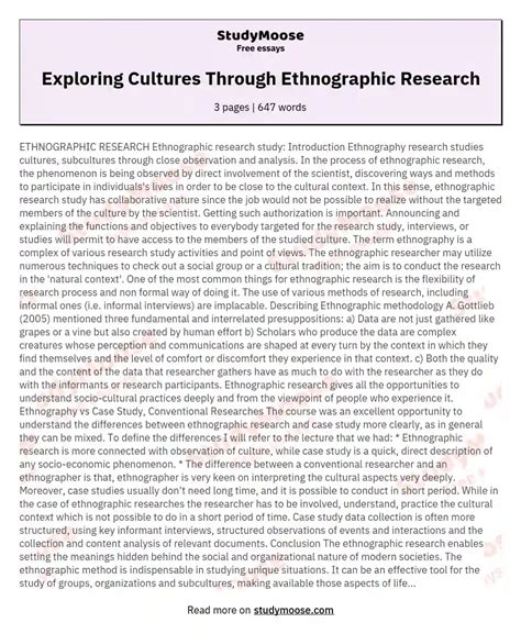 Exploring Cultures Through Ethnographic Research Free Essay Example