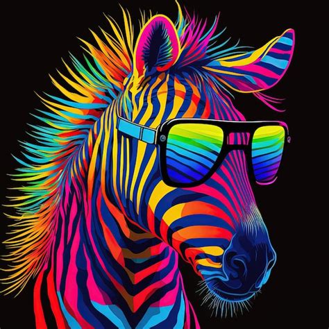 Premium Photo | Cool colorful neon zebra in sunglasses generative ai not based on any actual scene