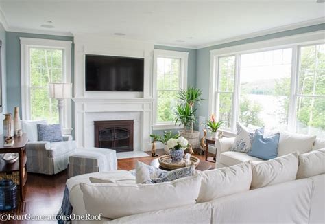 Coastal Pottery Barn Living Room on a Budget - Four Generations One Roof