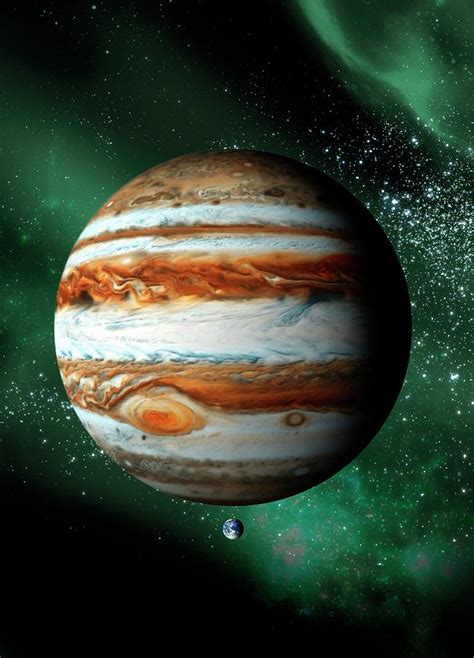 Jupiter And Earth, Artwork by Science Photo Library - Victor Habbick ...