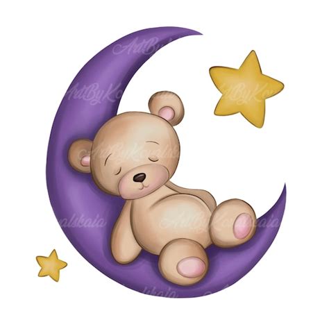 Teddy Bear Clipart Teddy Bear Sleeping on Moon Baby Shower - Etsy