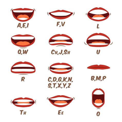 Premium Vector | Woman lips and tongue sync set for animation and sound pronunciation. Female ...