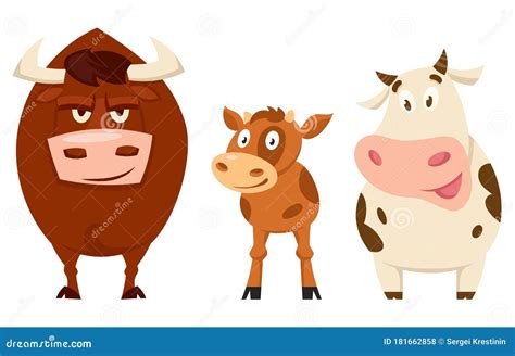 Cow Family in Cartoon Style. Stock Vector - Illustration of calf, side: 181662858