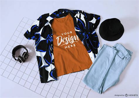 Hawaiian Shirt Jeans And T-shirt Mockup PSD Editable Template