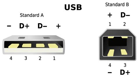 USB-A and USB-B connector pinout viewed from the front. source: Simon ...